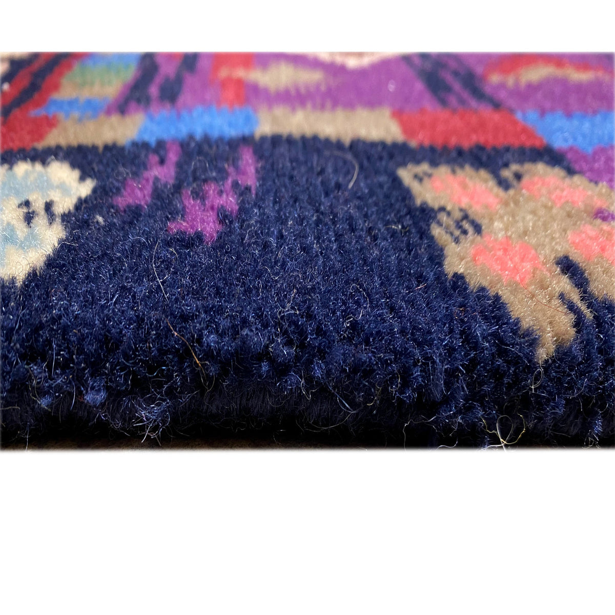Rug 77x62 cm close-up of the pile surface, dense blue-purple weave