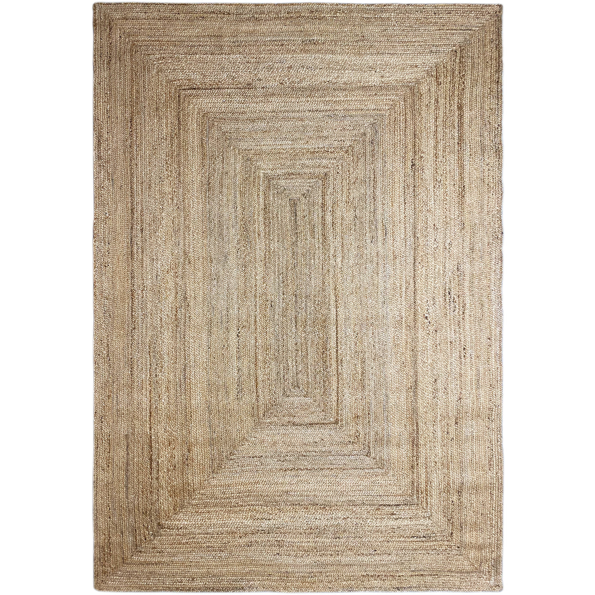 Jute rug with a geometric central pattern, rectangular, natural brown, 200x290 cm