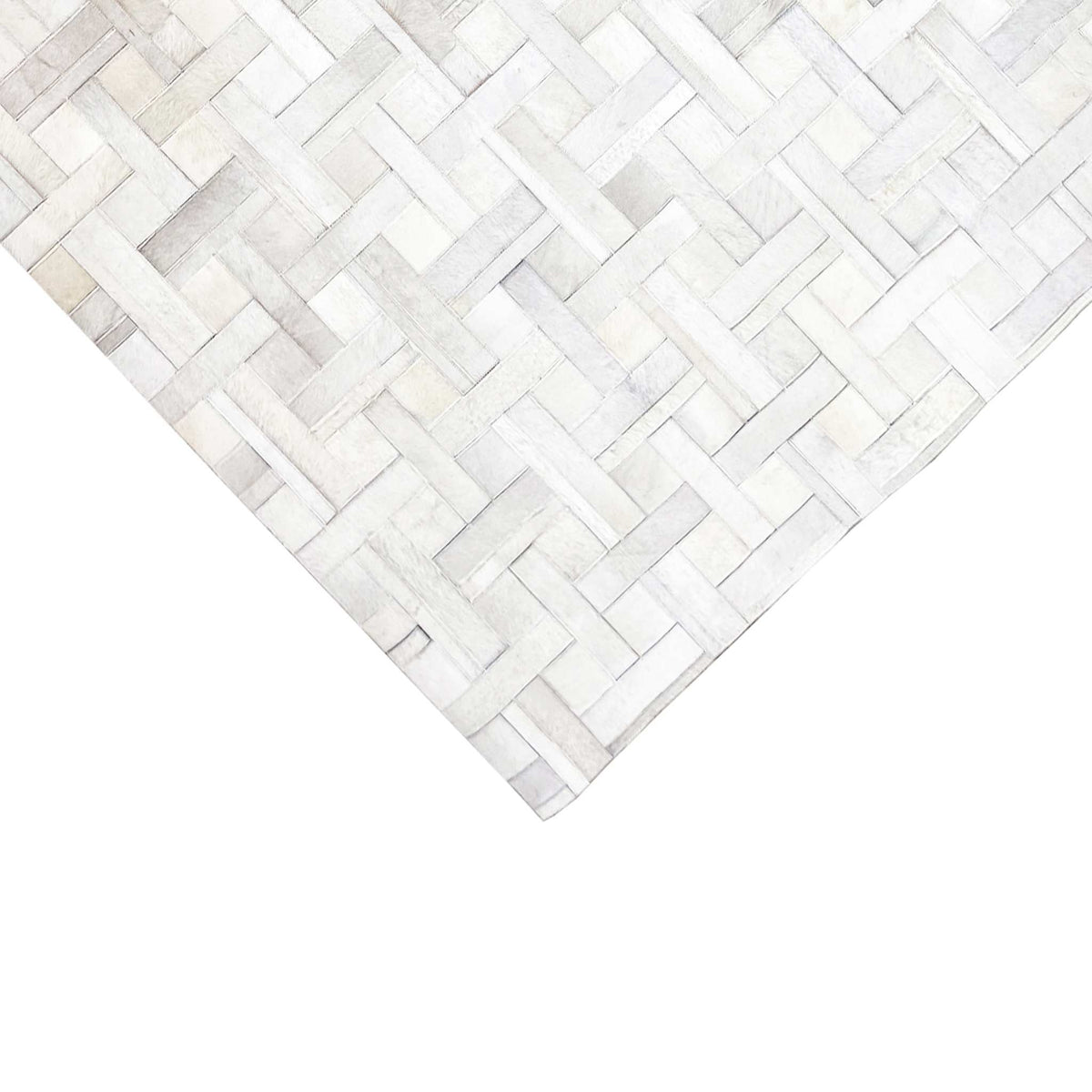 Rectangular leather rug, light brick pattern, neatly finished edge