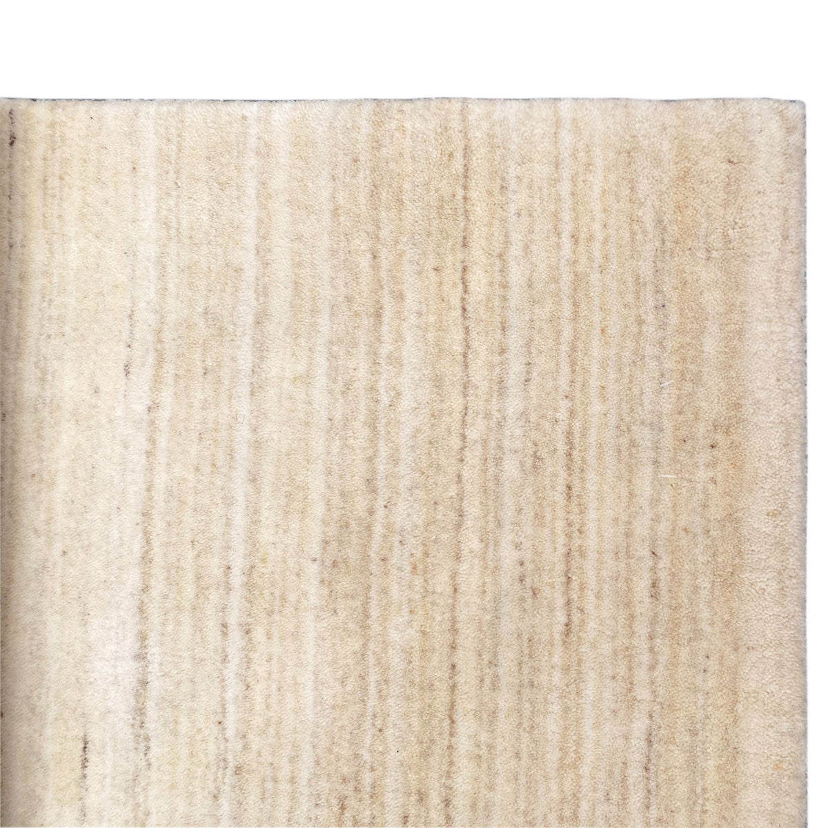 Gabbeh rug in natural tones with a fine striped texture and light beige pile