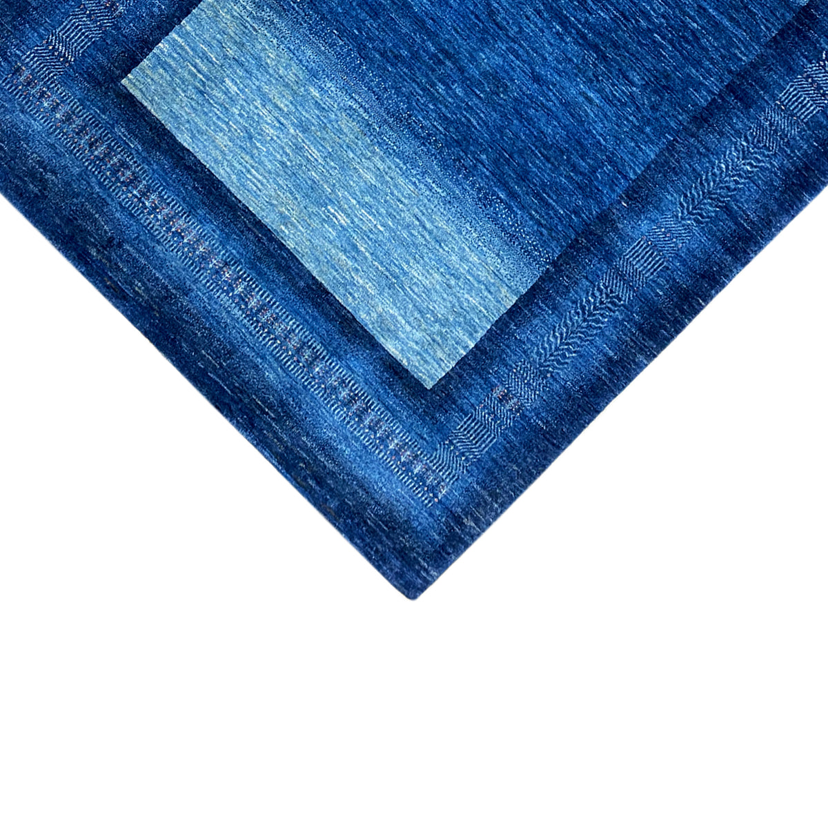 Rug 214x164 cm, corner with a blue border pattern and light blue central field