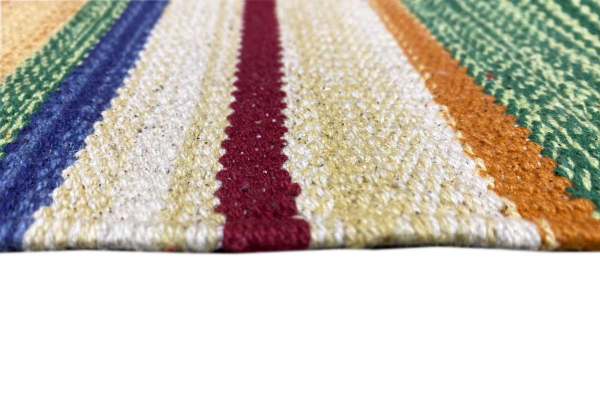 Kilim rug with a tightly woven texture and colorful stripes