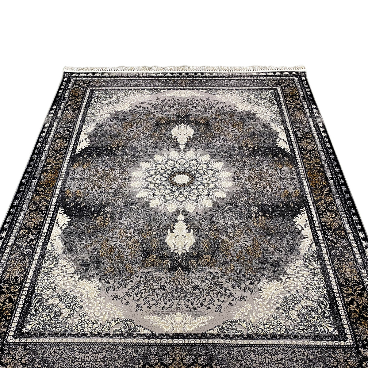 Vienna Oriental rug, flat-weave, central medallion and fine border, with fringes