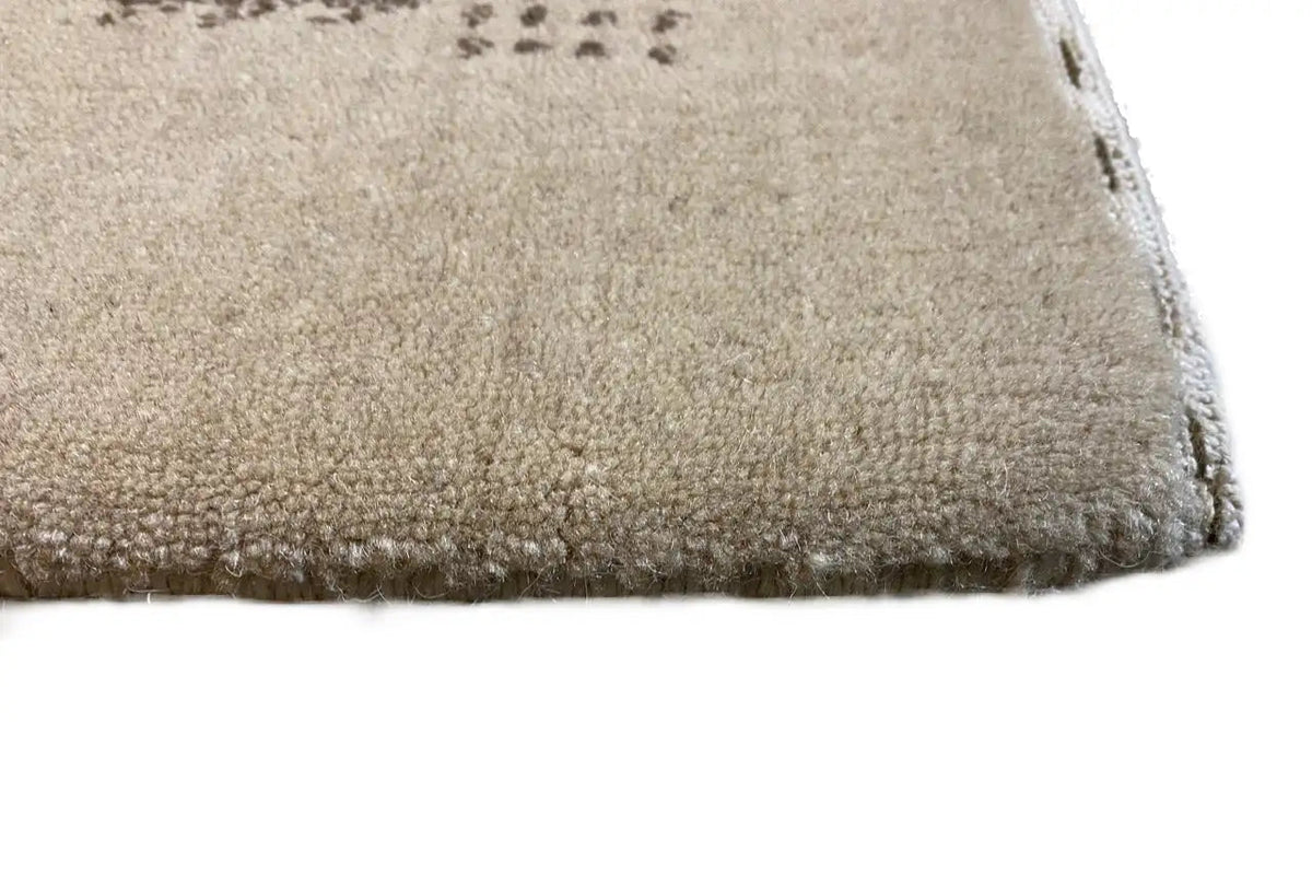 Gabbeh rug, light beige with a brown border, short pile at the edge, 200x150 cm