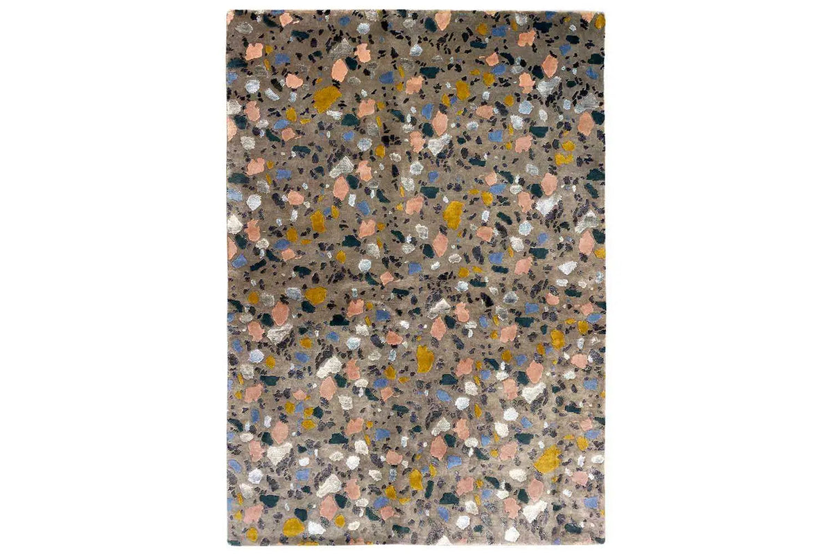 Designer rug Terrazzo by Pascal Walter, shown flat from above, varied speckled pattern