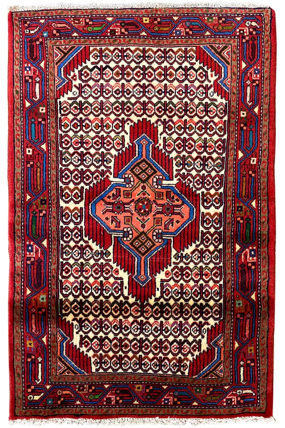Hamadan rug 127x81 cm with a red border and geometric central motif