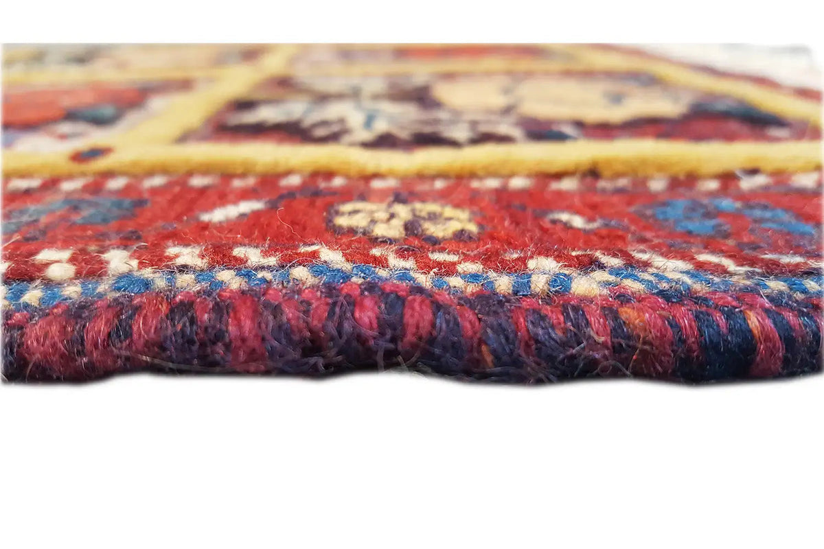 Carpet edge with fringe and densely woven pile, red patterned band, 48x42 cm
