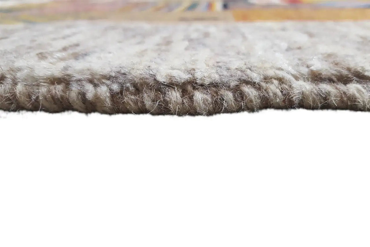 Gabbeh rug with fringed edges and short beige pile