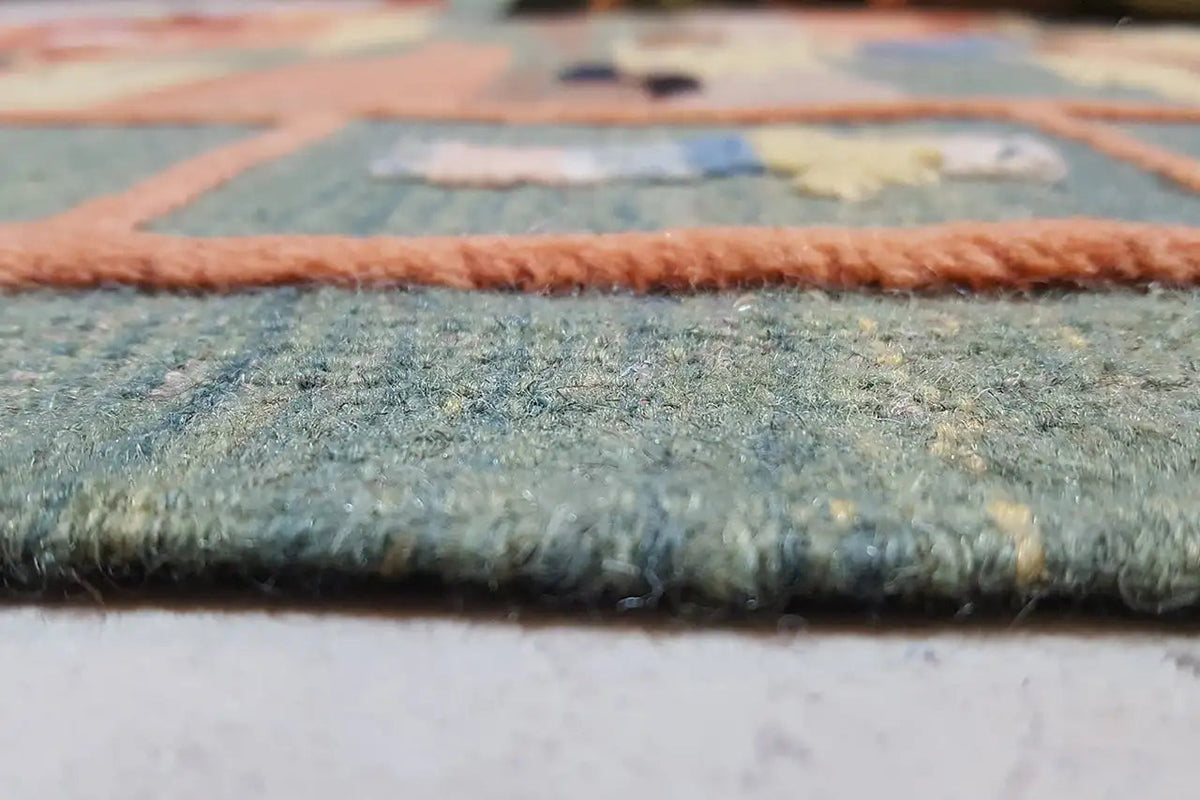Edge area of the kilim with dense pile and fringes, multicolored