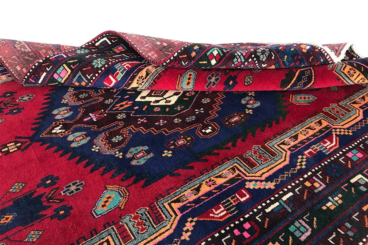 Sirjan carpet: view from the inside out with a red ground and blue border pattern