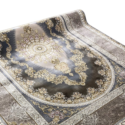 Carpet with a round medallion in the center, dark blue with silvery-gold detailing