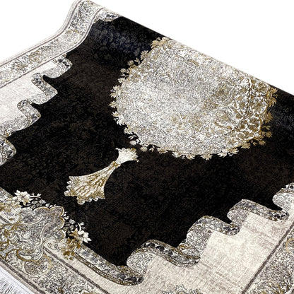 Rug Nightshade 170x240 cm, rectangular; black surface with silver ornamental inlays