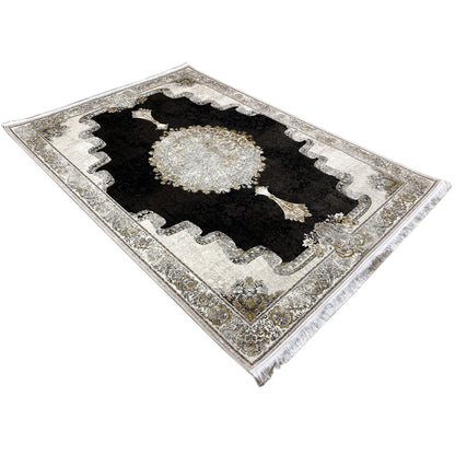 Rug 170x240 cm: lying at an angle, black interior with a silver border