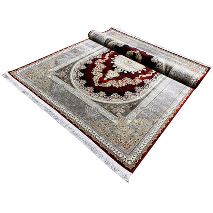 Oriental rug 170x240 cm with a red medallion and silver decorative elements