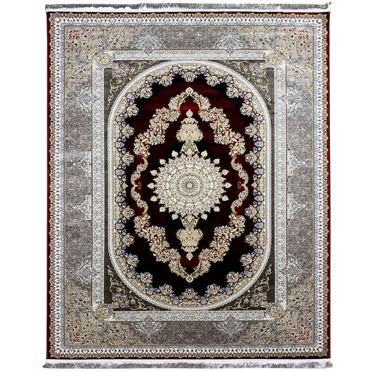 Red-and-silver rug 170x240 cm with a central medallion, black, red, and gold embellishments.