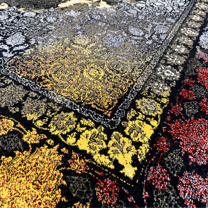 Oriental rug 170x240 cm, close-up: yellow and red color accents in the ornamental pattern