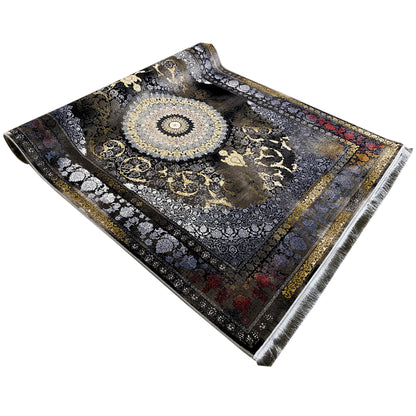 Oriental rug 170x240 cm laid flat: dark pattern with a gold-colored border