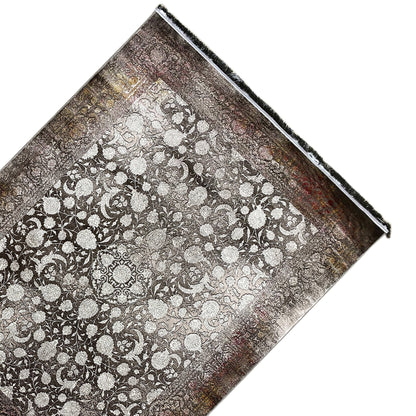 Rug 170x240 cm, laid diagonally, dark brown floral pattern with light accents, fringes