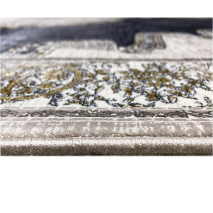 Rug 170x240 cm Detail: woven pattern along the edge with fringe and decorative lines
