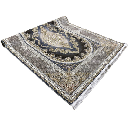 Rug 170x240 cm with dark blue medallion and gold ornamental border