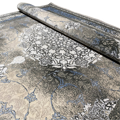 Rug with a floral ornamental pattern in white, blue and dark gray, approx. 170x240 cm