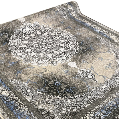 Rug with a white baroque pattern and blue lines, beige and dark gray, approx. 170x240 cm