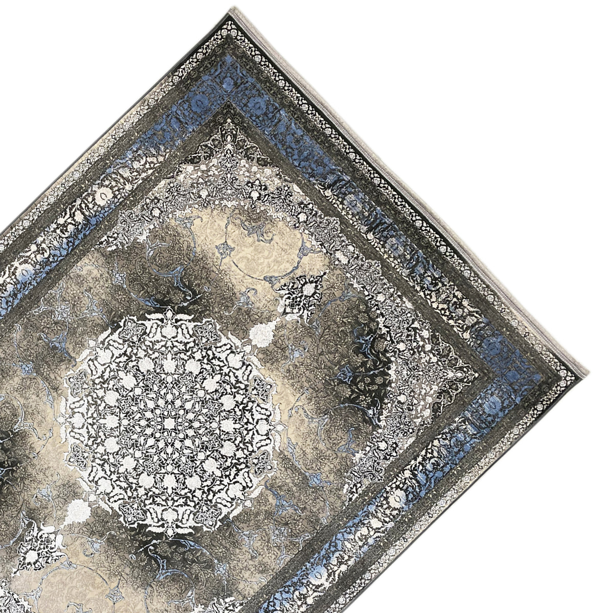 Carpet corner with a blue-bordered frame and delicate ornament, approx. 170x240 cm
