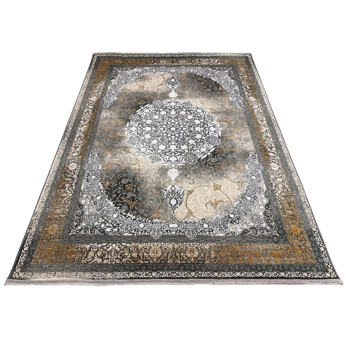 Rug 170x240 cm with an even all-over pattern and multicolored border frame