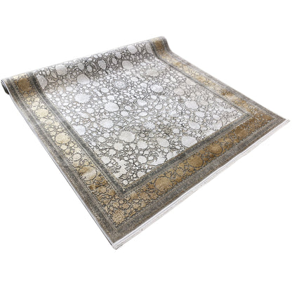 Silver-gray rug with floral ornaments, edged in gold, 170x240 cm