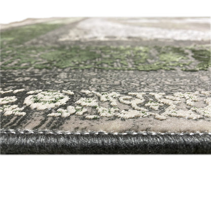 Forest spirit rug 170x240 cm Detail of the edge: dark border with multicolored pile texture