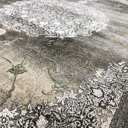 Rug 170x240 cm with baroque ornaments in gray, white, and green