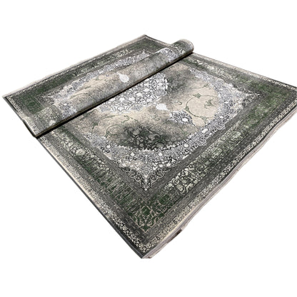 Rug 170x240 cm with ornamental border and rolled edge in gray/green/white