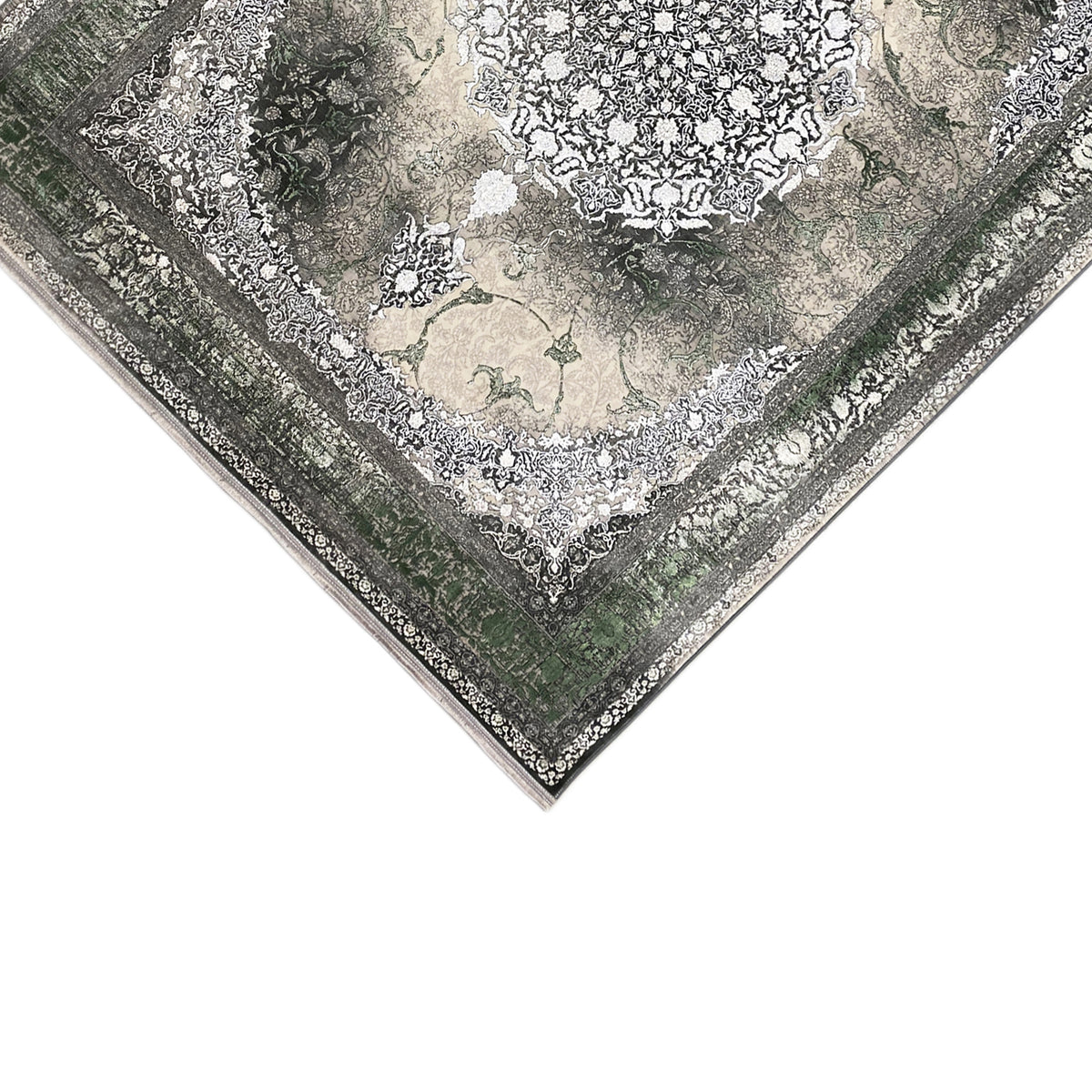 Forest-spirit rug 170x240 cm from the corner: dark green, light ornaments and border