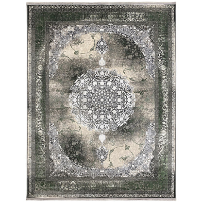 Forest Spirit rug 170x240 cm in dark green and cream with an ornamental medallion design