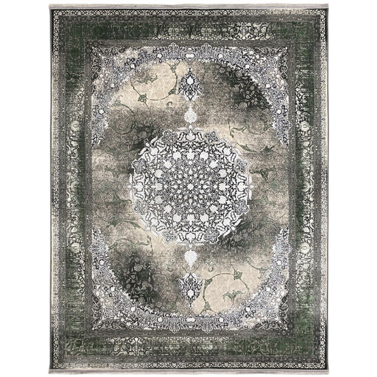 Forest Spirit rug 170x240 cm in dark green and cream with an ornamental medallion design