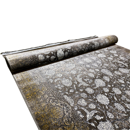 Rug “Eternal Autumn” 170x240 cm, rolled corner with floral ornaments in silver on gray