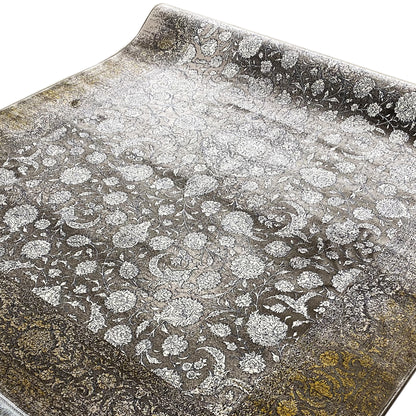 Rug 170x240 cm, close-up of a floral pattern in gray/silver on a dark background