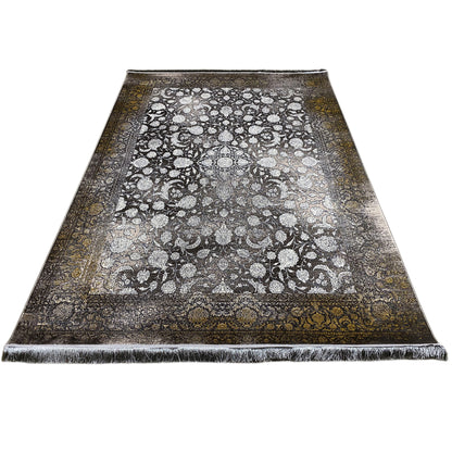 Rug “Eternal Autumn” 170x240 cm with framed border, fringed edge and floral embroidery look