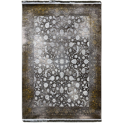 “Eternal Autumn” rug, 170x240 cm, with silver floral ornaments and gold-colored borders