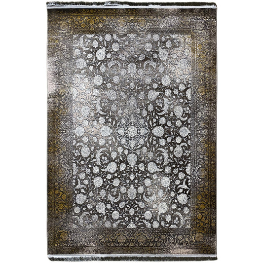 “Eternal Autumn” rug, 170x240 cm, with silver floral ornaments and gold-colored borders