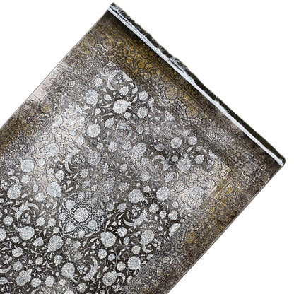 Rug 170x240 cm, bound edge with fringes, floral pattern in gray/silver