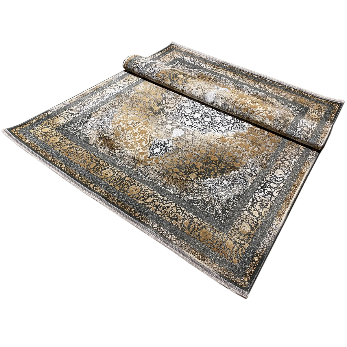 Rauchgold rug 170x240 cm, rectangular, gold-gray with an ornamental medallion pattern
