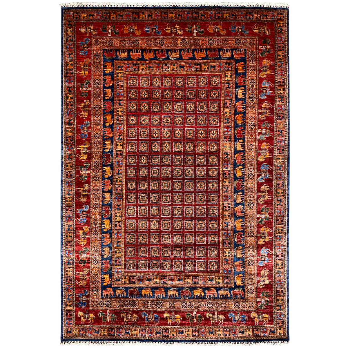 Reddish-brown Oriental rug with a fine medallion pattern and a wide border area