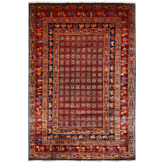 Reddish-brown Oriental rug with a fine medallion pattern and a wide border area