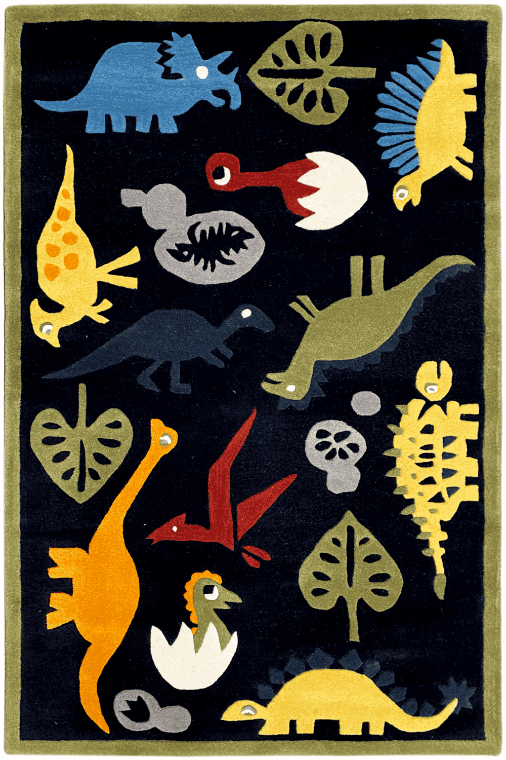 Children's rug with dinosaur motifs, dark blue, rectangular, 120x180 cm