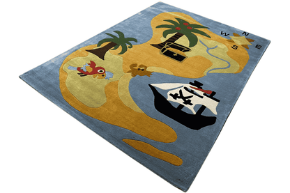 Children's rug 170x240 cm with pirate ship, bird and palm trees in a colorful map design