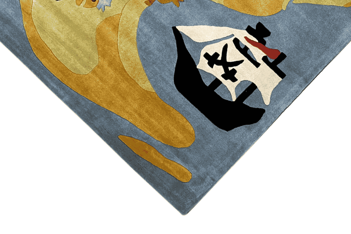 Children's rug 170x240 cm Detail: Pirate ship with sail on a blue background