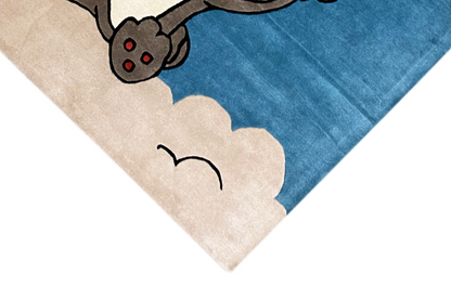 Carpet corner with rabbit’s paw and clouds, blue-beige with border