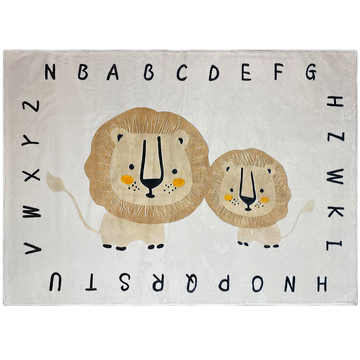 Kinderteppich mit zwei Löwen und Buchstabenfeld, beiger Untergrund