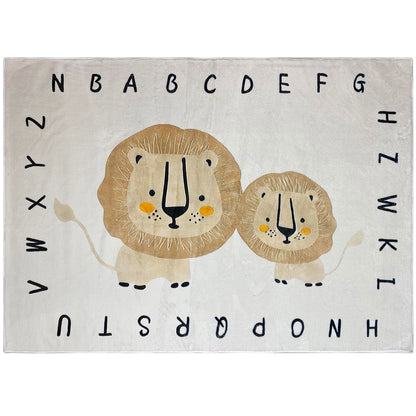 Kinderteppich mit zwei Löwen und Buchstabenfeld, beiger Untergrund